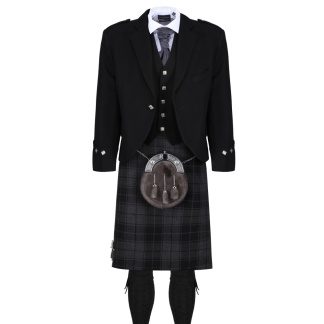 Grey Isle Black Jacket Outfit, Kilt Hire Range