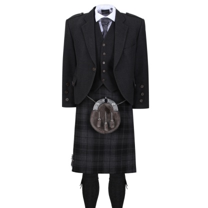 Grey Isle Outfit Dark Grey Tweed Jacket, Kilt Hire Range