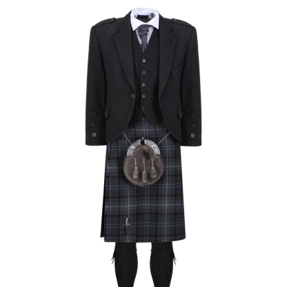 Highland Granite Blue Dark Grey Tweed Jacket, Kilt Hire Range