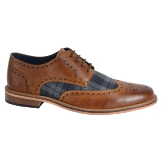 M034BT Tan & Tartan Leather Shoe, Gents Shoes