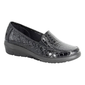 L868AP Ladies Black Patent Croc Shoe, Ladies Shoes, Kids Shoes