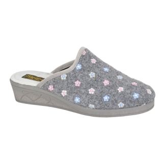 Ladies Grey Flowered Slipper, Ladies Sandals & Slippers