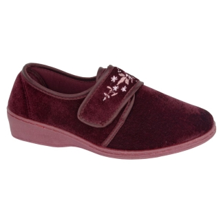 Ladies Burgundy Touch Fastening Slipper, Ladies Sandals & Slippers